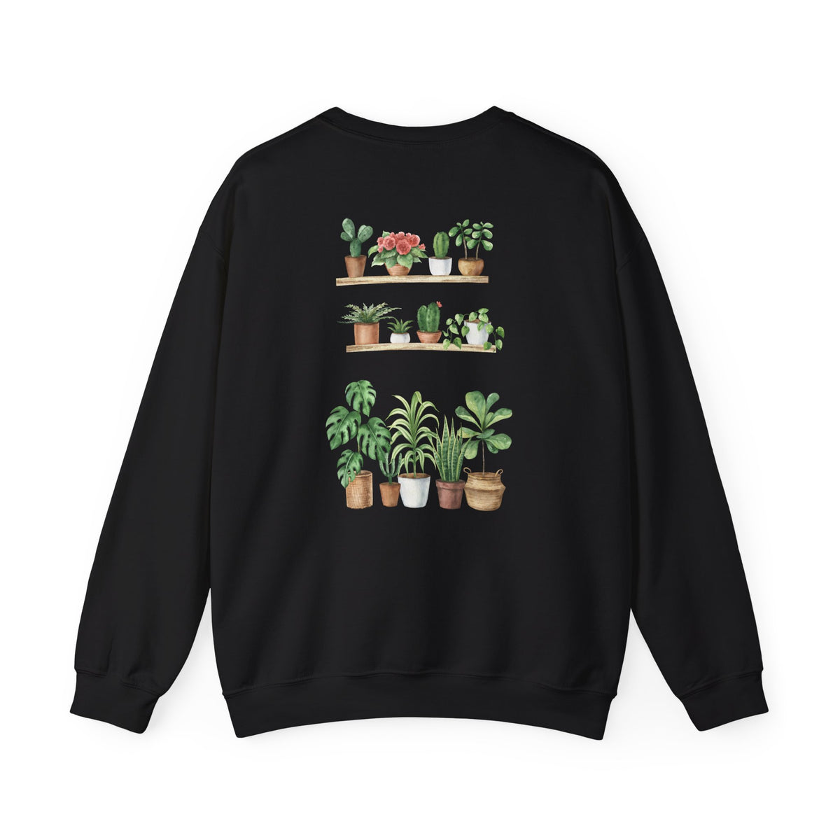 Plant Shelf Crewneck Sweatshirt — “Just One More” Potted Plant Graphic
