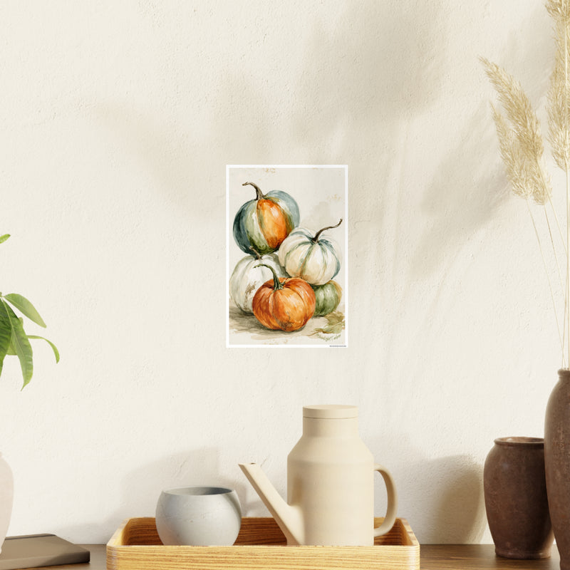 Pumpkin Watercolor Poster - Autumn Farmhouse Wall Art
