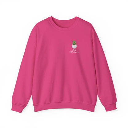 Plant Shelf Crewneck Sweatshirt — “Just One More” Potted Plant Graphic