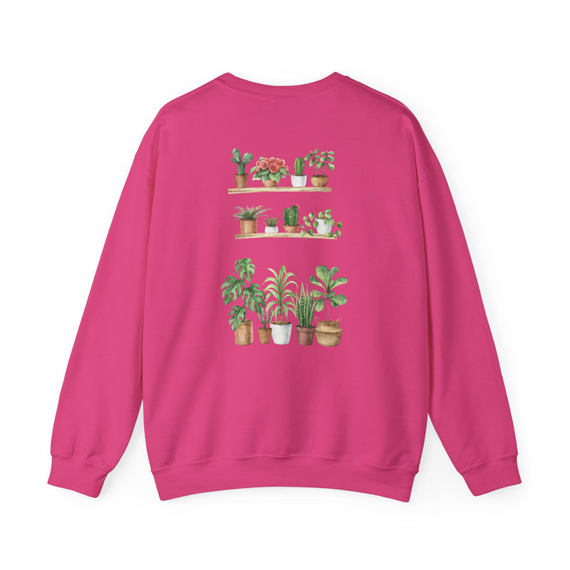 Plant Shelf Crewneck Sweatshirt — “Just One More” Potted Plant Graphic