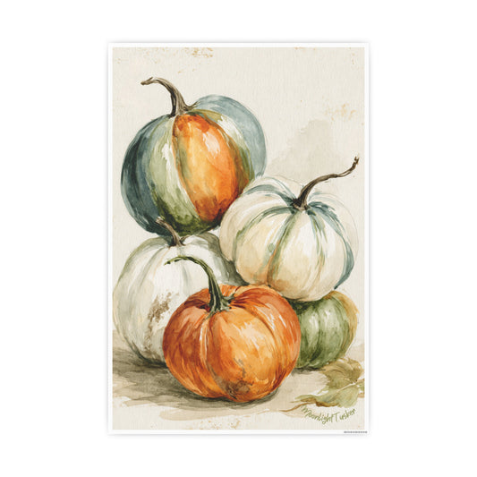 Pumpkin Watercolor Poster - Autumn Farmhouse Wall Art