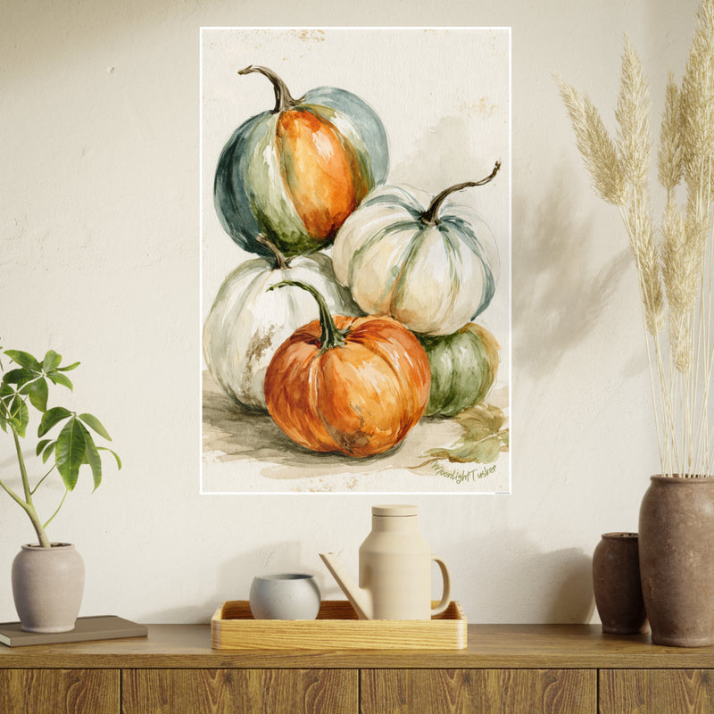 Pumpkin Watercolor Poster - Autumn Farmhouse Wall Art