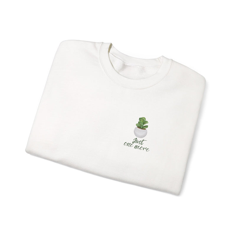 Plant Shelf Crewneck Sweatshirt — “Just One More” Potted Plant Graphic