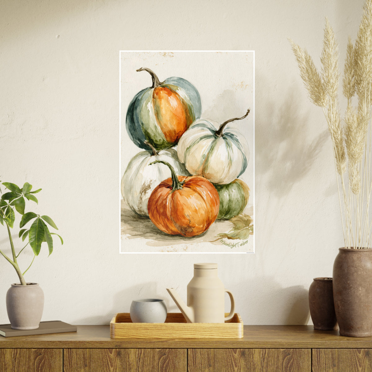 Pumpkin Watercolor Poster - Autumn Farmhouse Wall Art