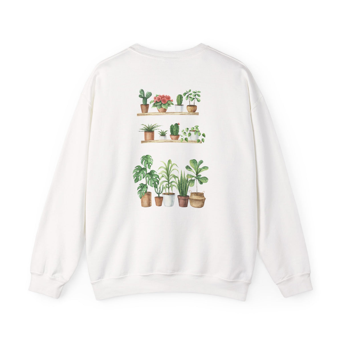 Plant Shelf Crewneck Sweatshirt — “Just One More” Potted Plant Graphic