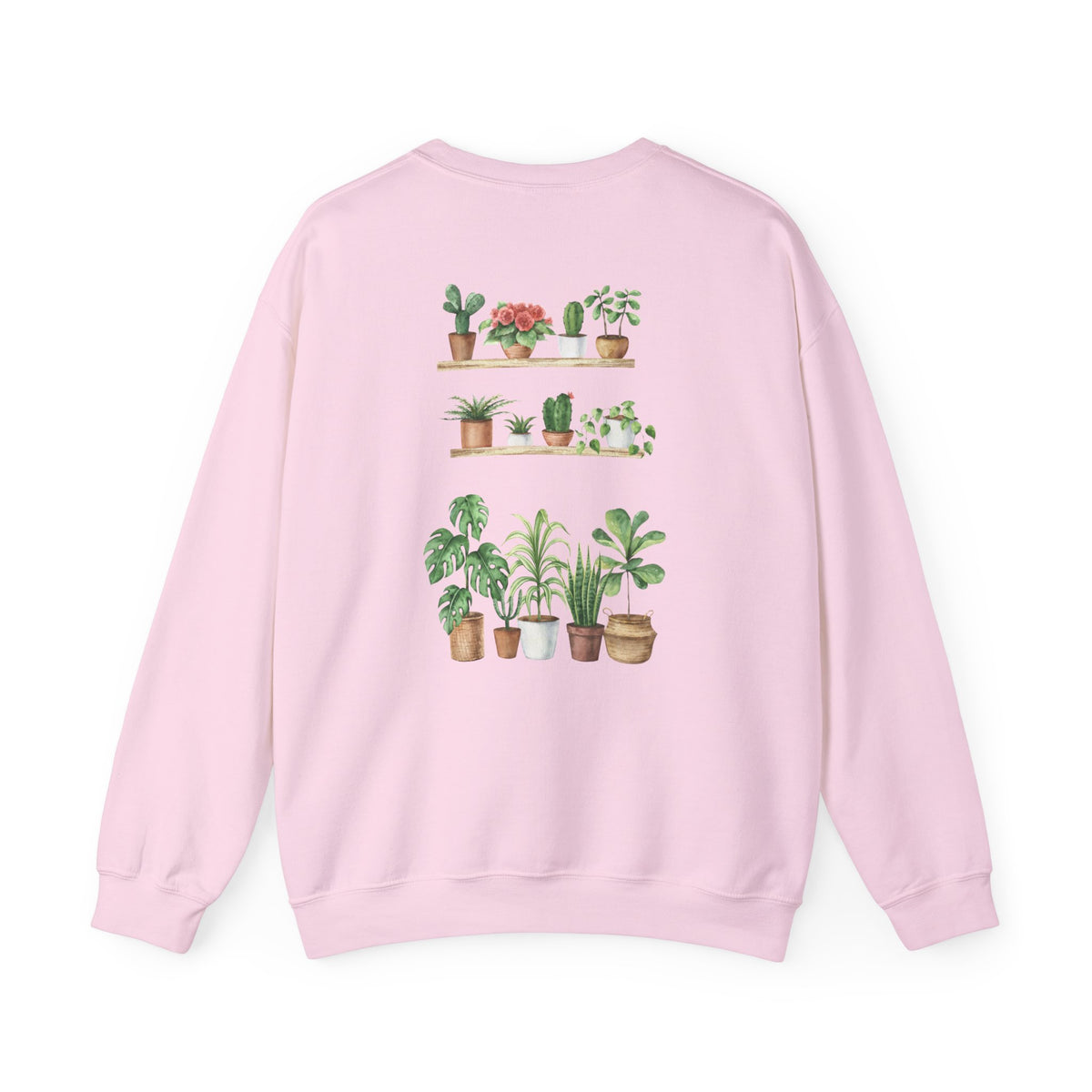 Plant Shelf Crewneck Sweatshirt — “Just One More” Potted Plant Graphic