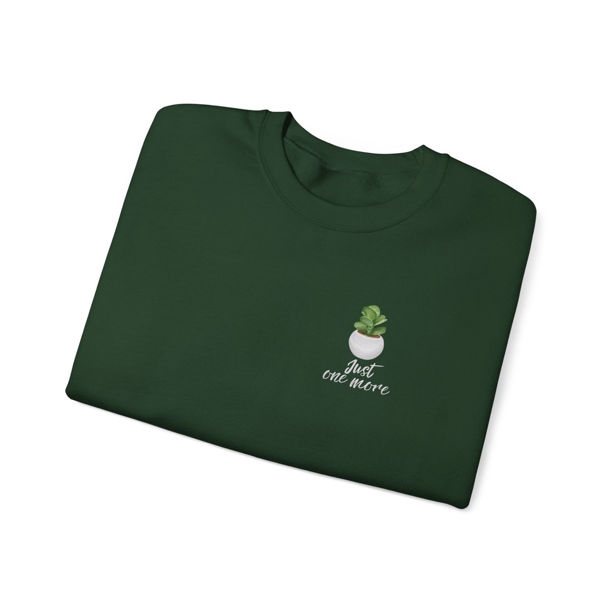 Plant Shelf Crewneck Sweatshirt — “Just One More” Potted Plant Graphic