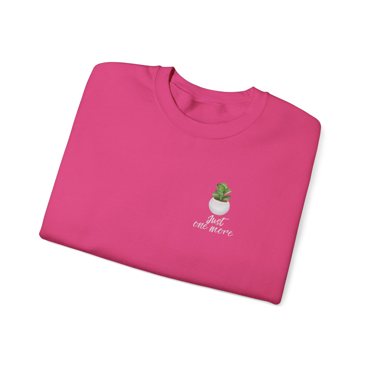 Plant Shelf Crewneck Sweatshirt — “Just One More” Potted Plant Graphic