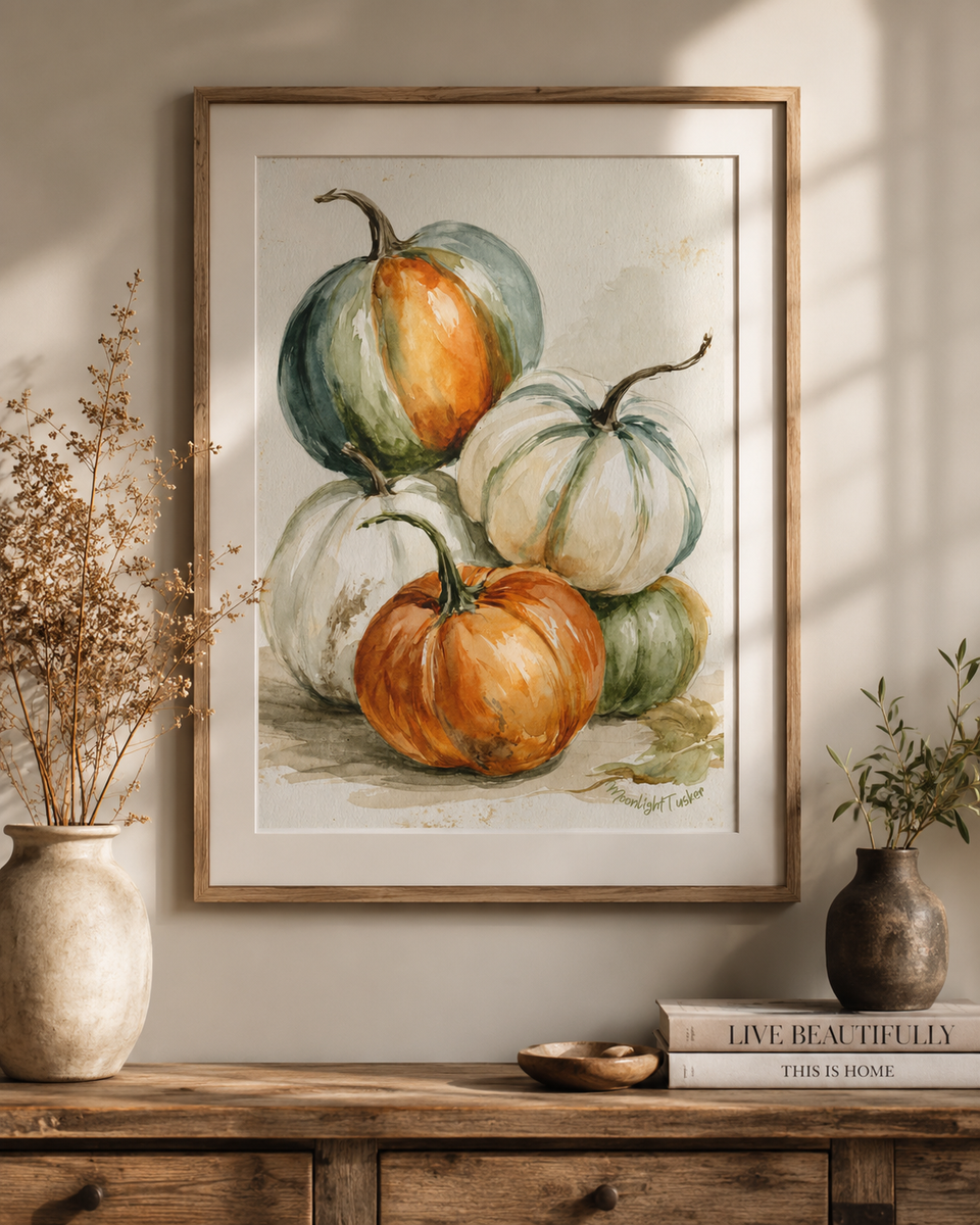 Pumpkin Watercolor Poster - Autumn Farmhouse Wall Art