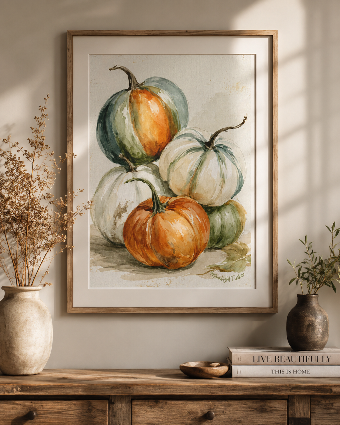 Pumpkin Watercolor Poster - Autumn Farmhouse Wall Art