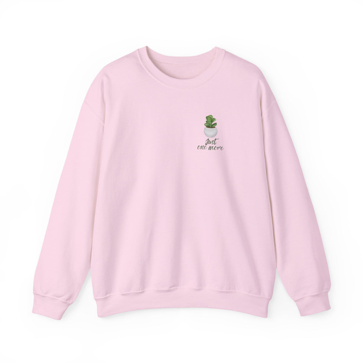Plant Shelf Crewneck Sweatshirt — “Just One More” Potted Plant Graphic