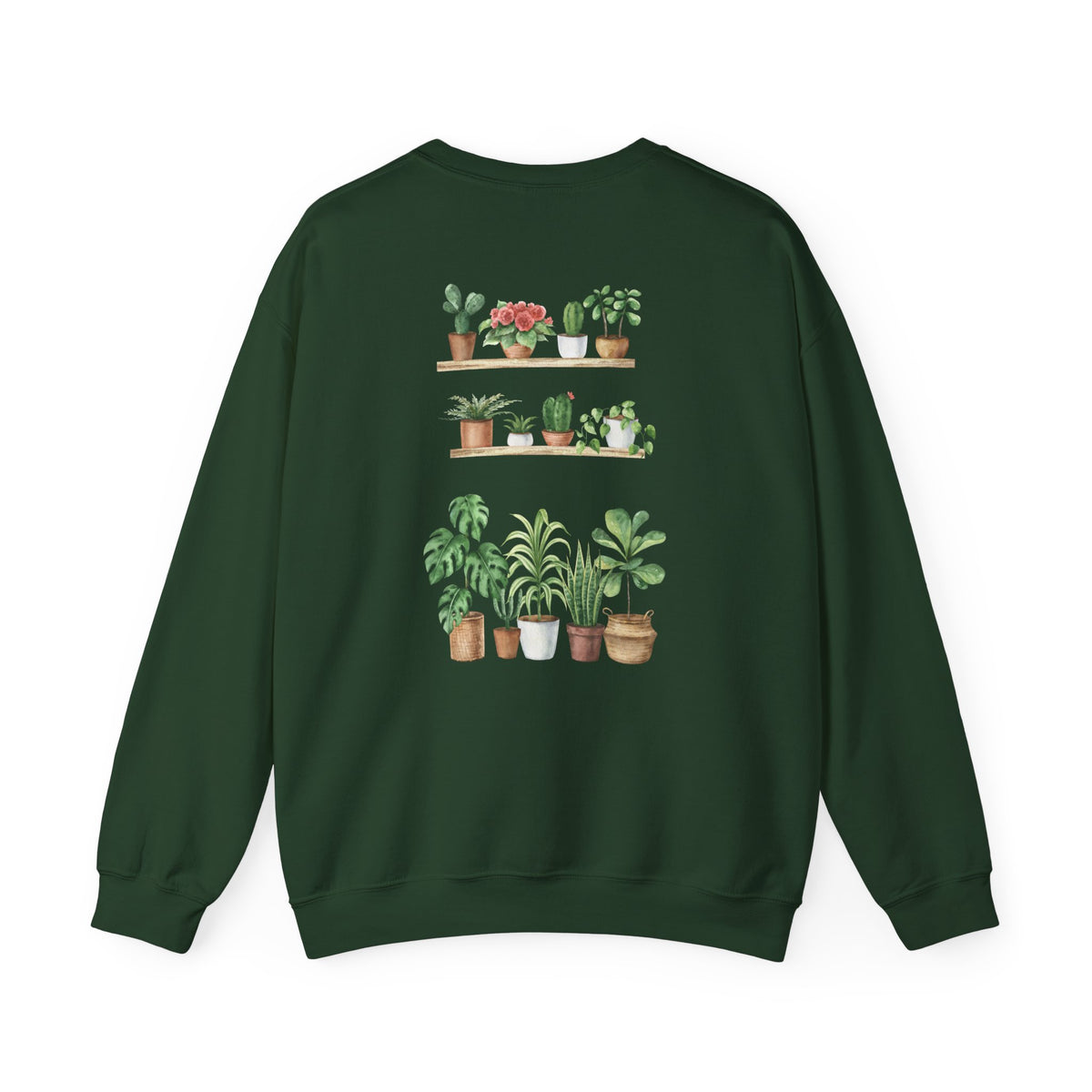 Plant Shelf Crewneck Sweatshirt — “Just One More” Potted Plant Graphic