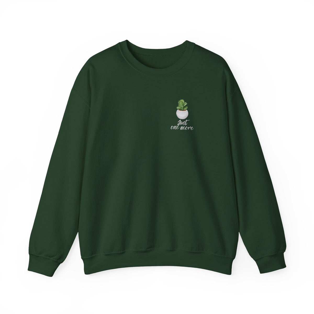 Plant Shelf Crewneck Sweatshirt — “Just One More” Potted Plant Graphic