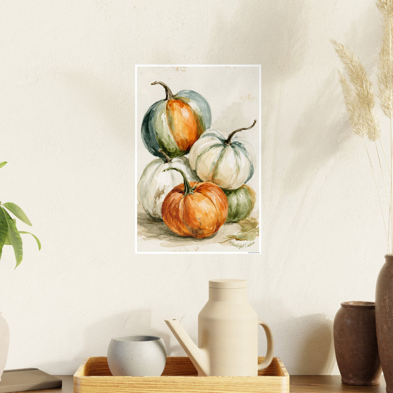 Pumpkin Watercolor Poster - Autumn Farmhouse Wall Art