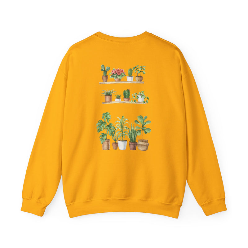 Plant Shelf Crewneck Sweatshirt — “Just One More” Potted Plant Graphic