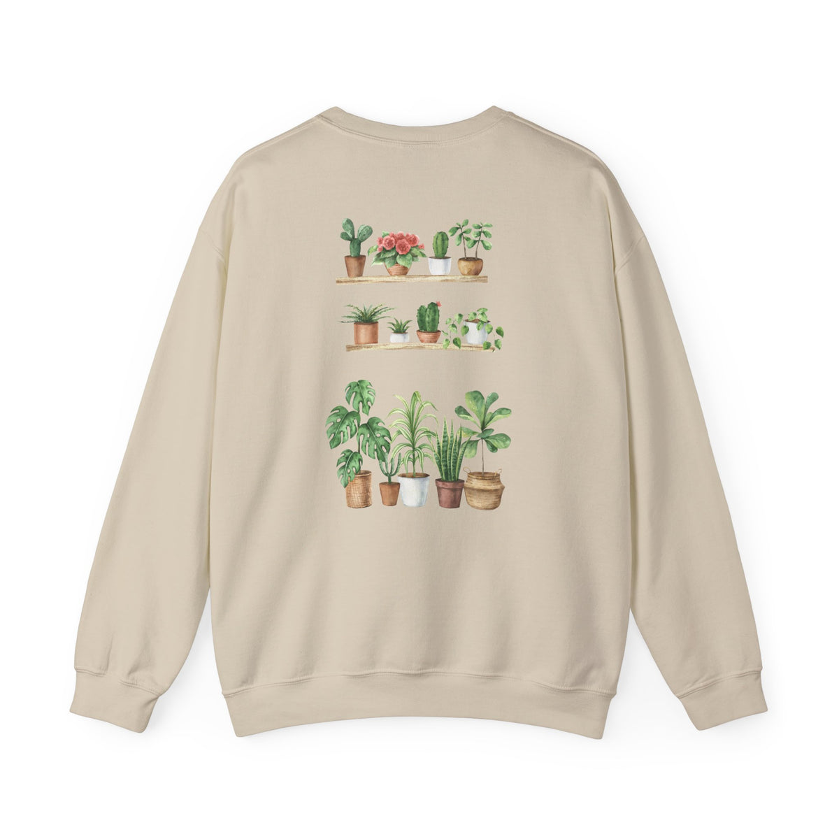 Plant Shelf Crewneck Sweatshirt — “Just One More” Potted Plant Graphic