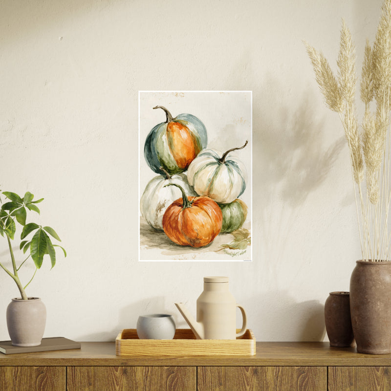 Pumpkin Watercolor Poster - Autumn Farmhouse Wall Art